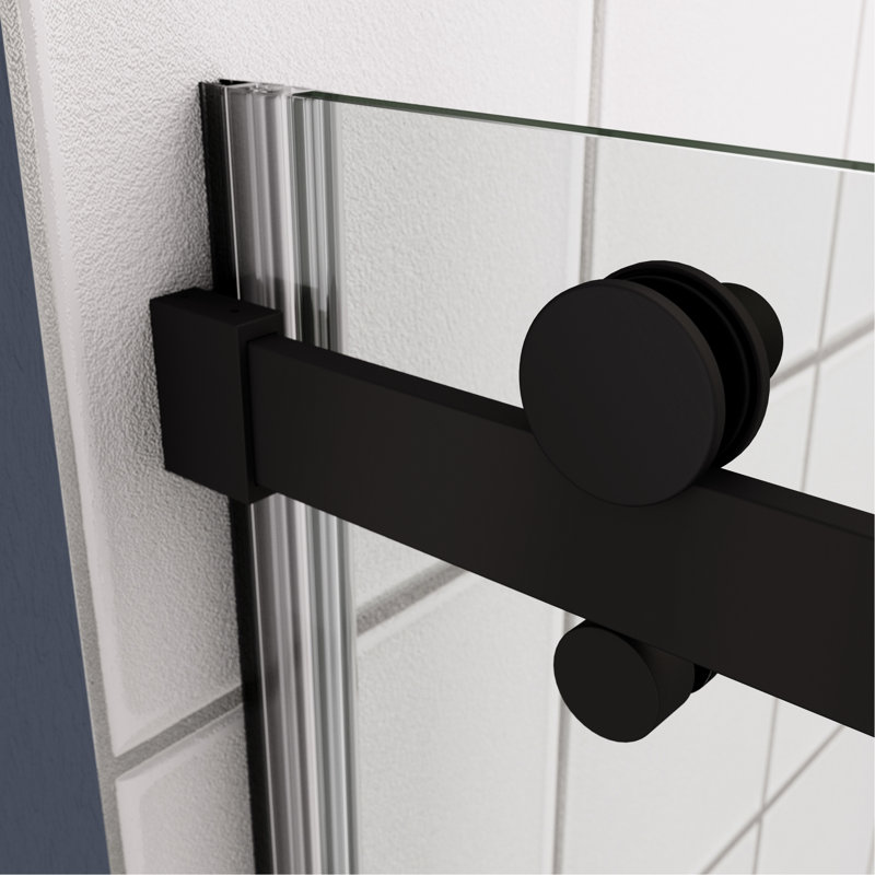 Porte de douche noire matte coulissante, verre trempé de 5/16 po, porte lisse lisse - noir mat, réglable pour mur irrégulier