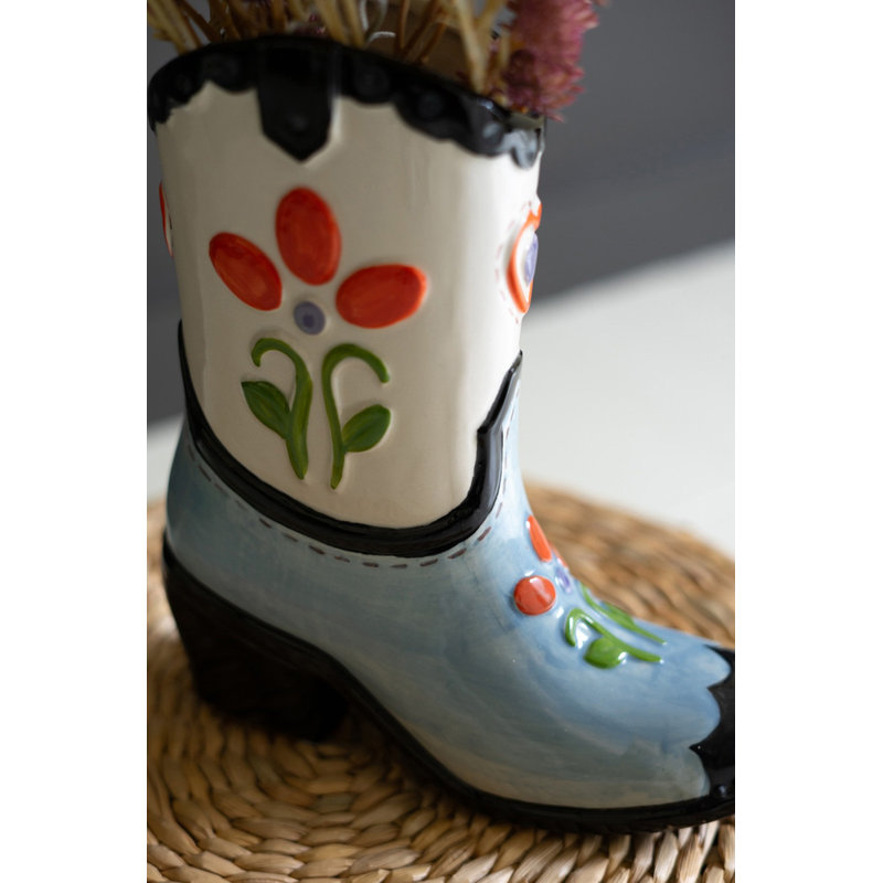  Western Ceramic Cowboy Boot Vase – 9.5" Tall Rustic Home Decor Set of 2