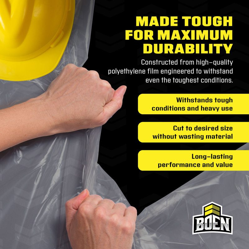 Boen Clear Plastic Sheeting 20 ft. x 100 ft., 6 Mil Heavy-Duty Waterproof Poly Film for Dust Containment, Crawl Spaces & Construction Use