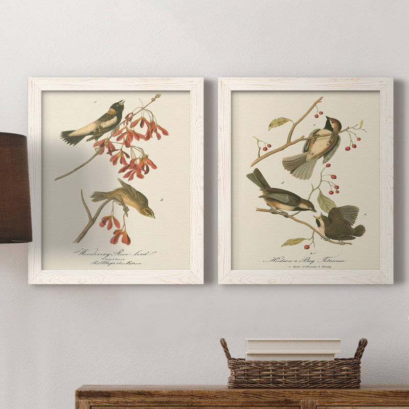 Oiseau de riz Wandering - ensemble de 2 reproductions d'art sur toiles, Toile blanche encadrée, H 24 po x l 36 po x P 1,5 po