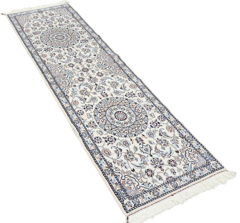 Tapis de couloir fin en soie et laine noué à la main 2 pi x 7 pi 3 po