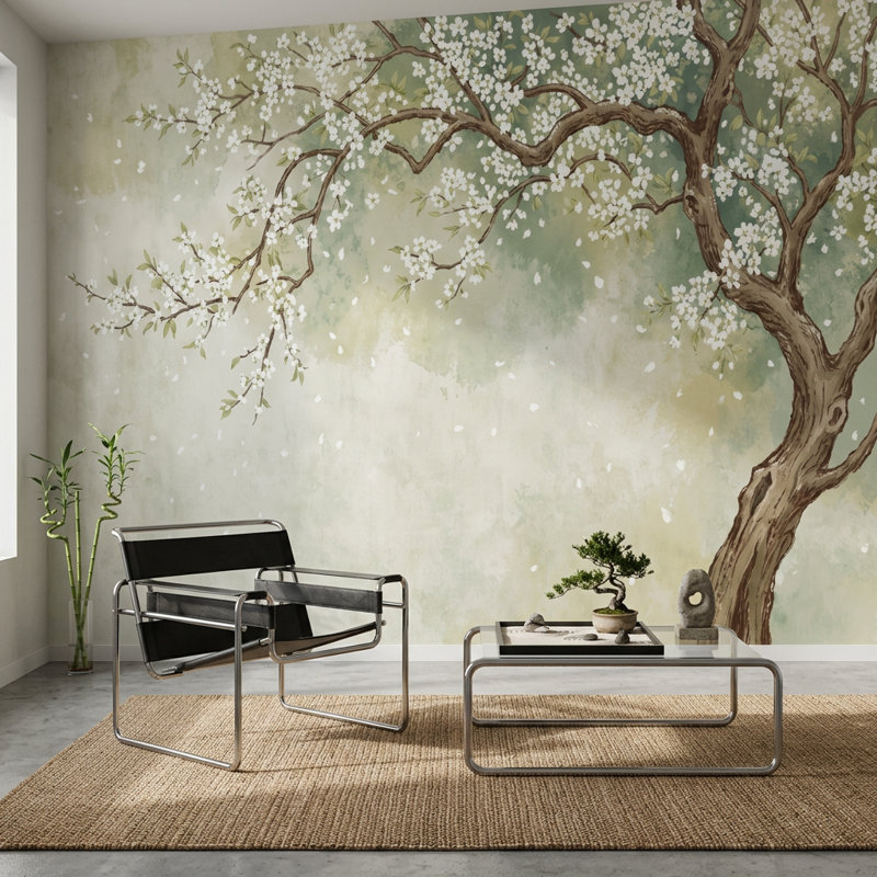 Décoration murale aquarelle en forme de fleur de pétale d'arbre amovible, Texturé non collé, 200 po x 120 po