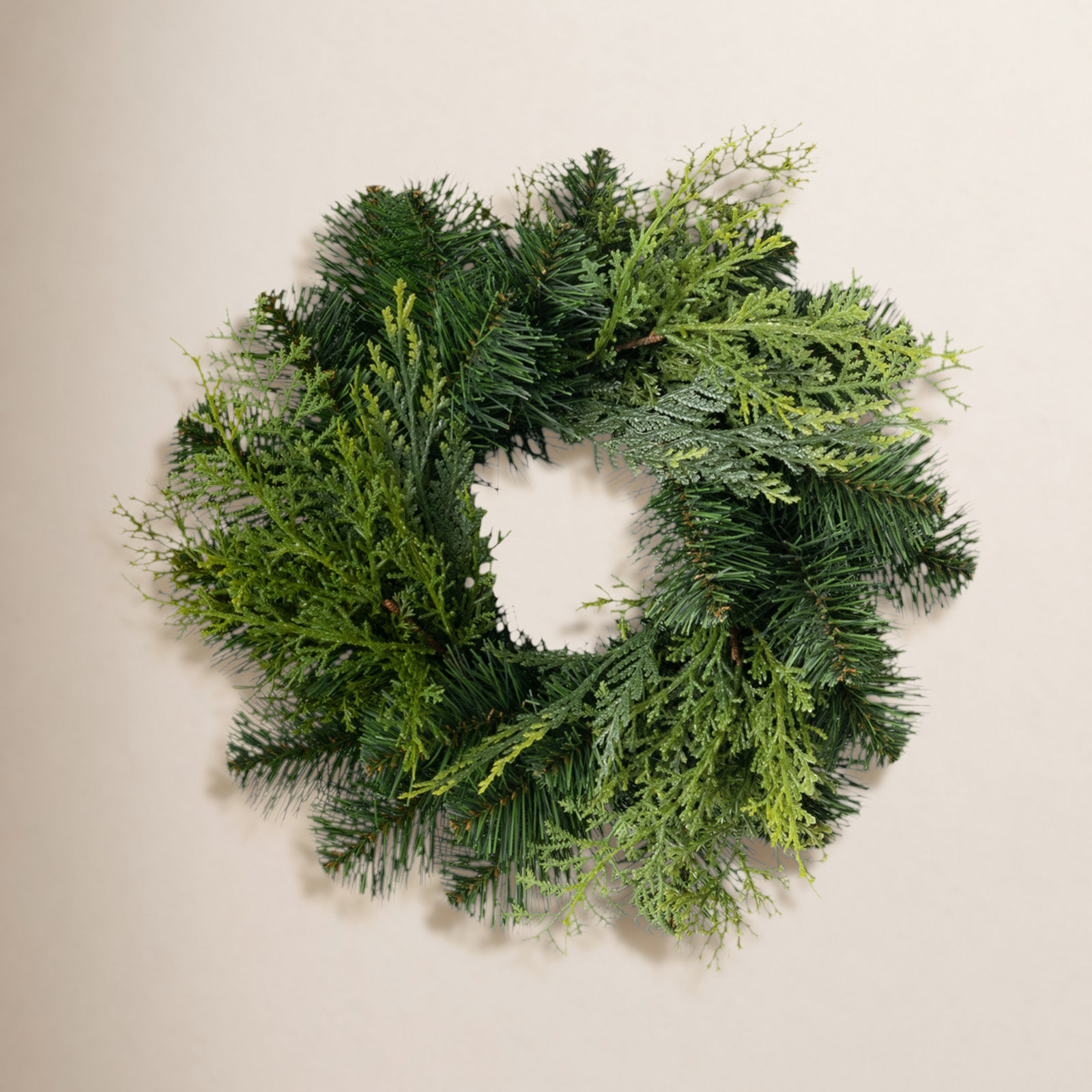 Faux Fir Wreath, 12" H x 12" W x 3" D