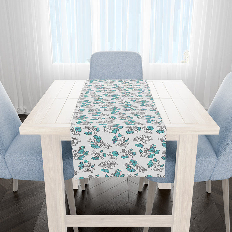 Chemin de table Meltham, Blanc / bleu menthe