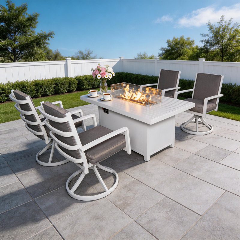 Abasi Patio Dining Set with Rectangular Table , Cushions Included, White, 4