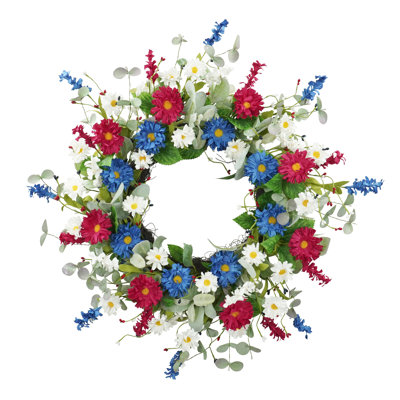 Patriotic Red, White & Blue Daisy Wreath