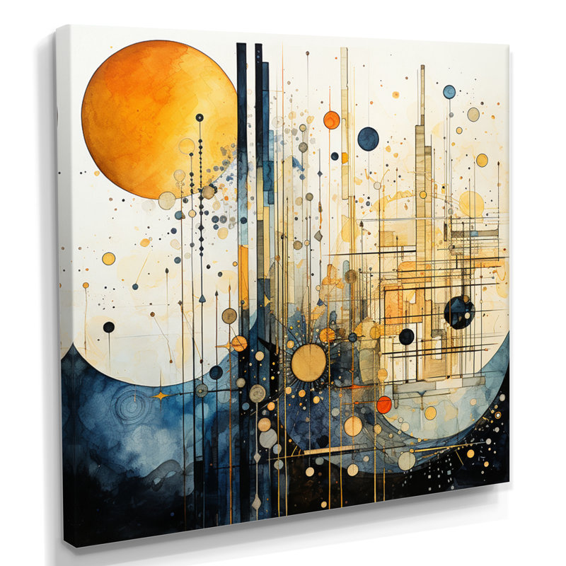 Pleine lune musique montagnes - paysage abstrait, impression d'art mural, H 30 po x l 30 po x P 1 po, Toile tendue