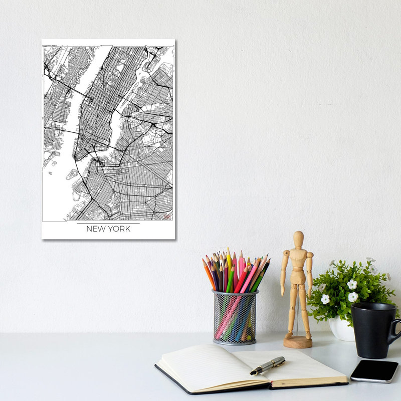 New York Minimal Urban Blueprint Map by Hubert Roguski - Wrapped Canvas Print, 20.32 cm H x 30.48 cm W