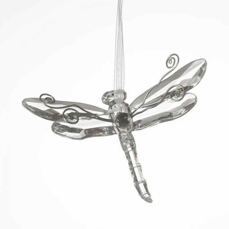 Ornement libellule transparent avec accents métalliques