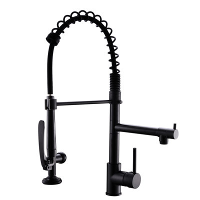 Hot And Cold Kitchen Faucet Pull Down - Black Nickel Finish, Brass Material, 360 Swivel, Contemporary Fixture Single Handle, Supply, Stain , Modern Sink