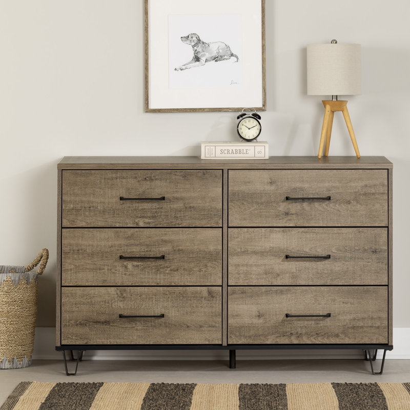 Arlen 6-Drawer Double Dresser, Weathered Oak/STURDY