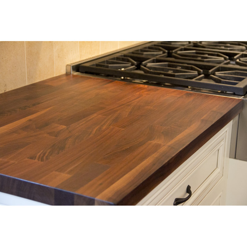 Blended Walnut Solid Wood Kitchen Island Countertop with Casters