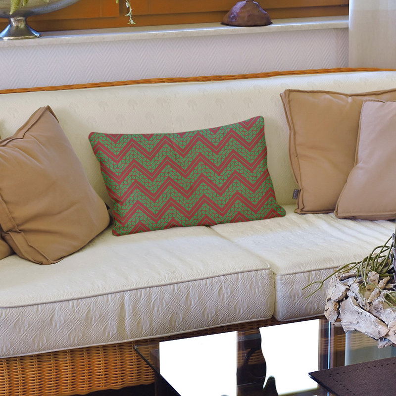 Coussin lombaire à chevrons 14 po, Vert / Rouge