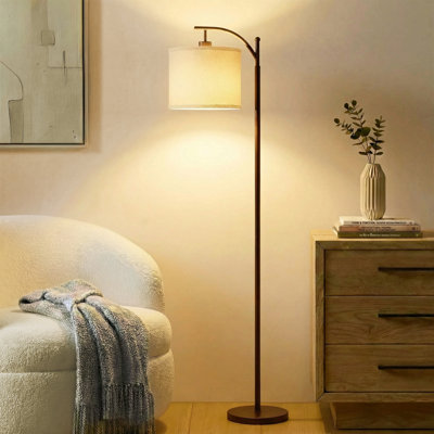 Montage 62" Traditional LED Arched Floor Lamp with Brown Finish and White Fabric Drum Shade, Bulb Included