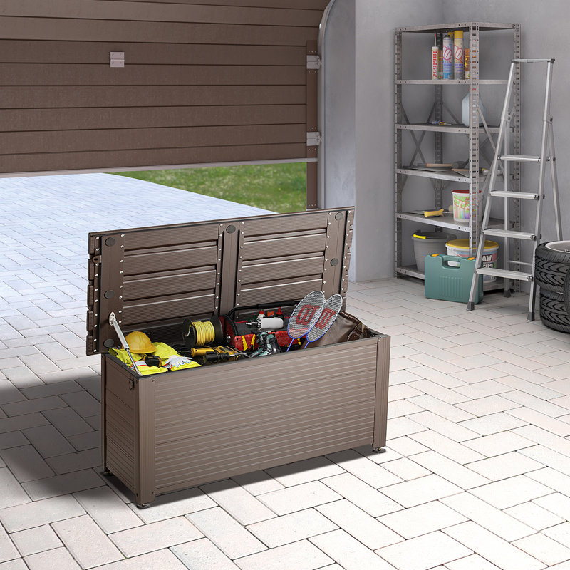 TECSPACE 35.4'' W 53 Gallons Water Resistant Metal Lockable Deck Box, Brown