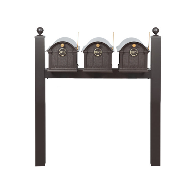 Balmoral Triple Mount Mailbox /w/ Ball Finials & Personalized Door Medallion (3 Mailboxes, Tri-Mount Rack, 3 Medallions), Yes