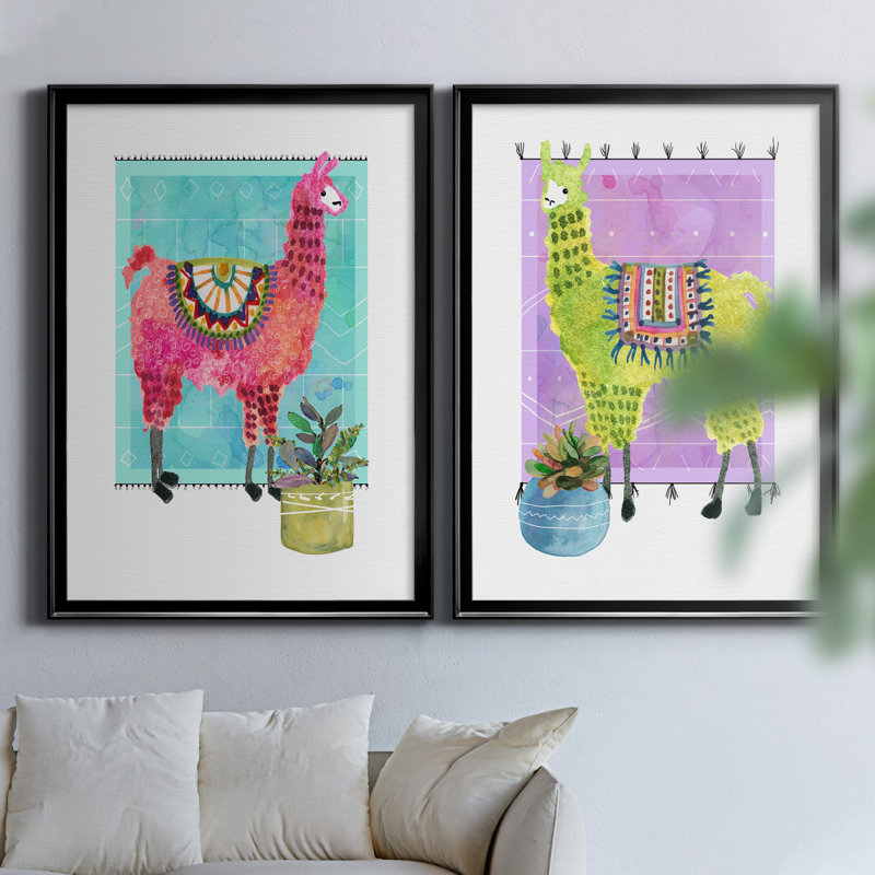 «Lovely Llama III», ensemble de 2 reproductions d'art, Pas de tapis, H 31,5 po x l 47 po x P 1,5 po