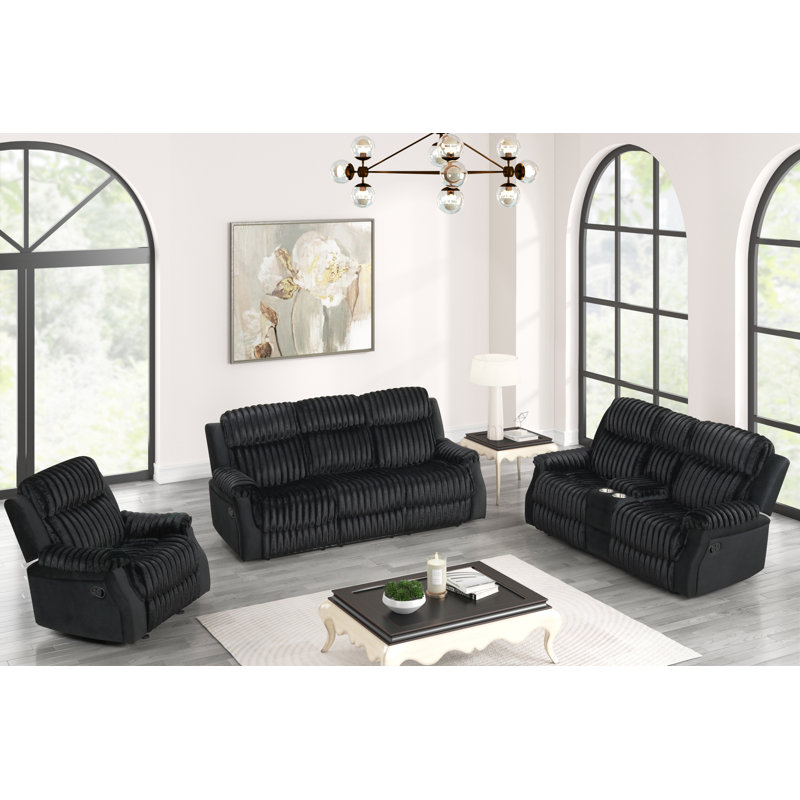 Winnie 3 Piece Black Recliner Set , Black