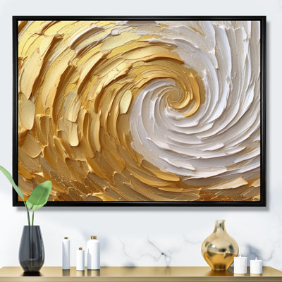 «Gold and Cream Enchanted Whirls I - Abstract Spirals», art encadré