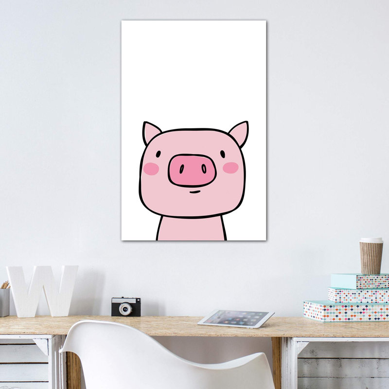 Cochon - impression d'art graphique, Pas de tapis, Toile tendue, H 12 po x l 8 po x P 0,75 po