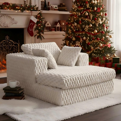 Modern Chaise Lounge Chair, Diamond Tufted Corduroy Sofa Bed for Living Room, Includes Pillows