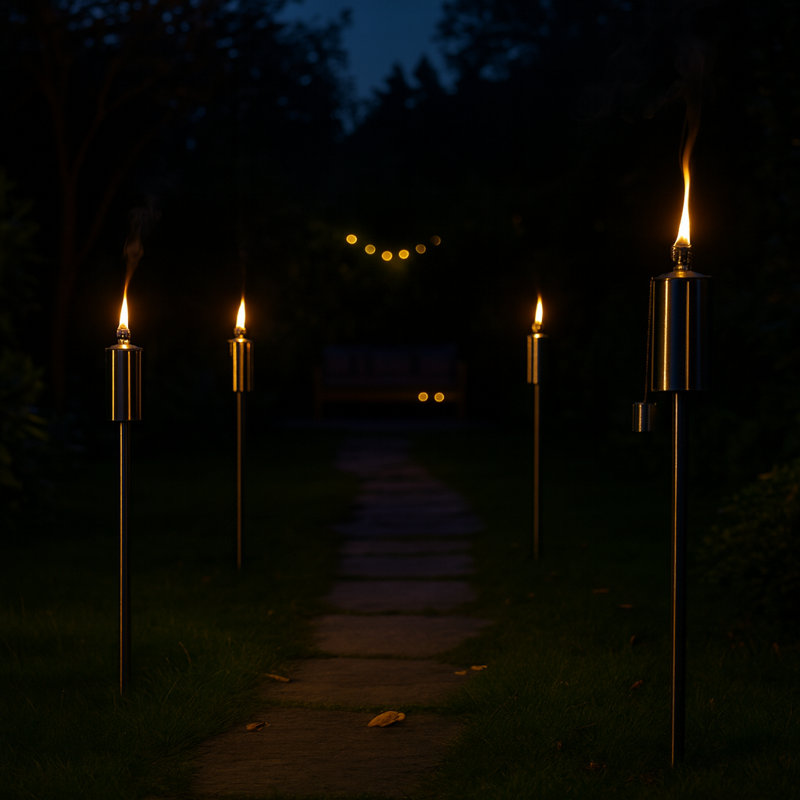 Harbour Housewares - 2x Garden Flame Torches - Metal Cylinder Design, Silver