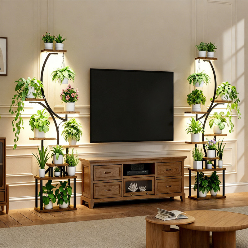 Support à plantes en forme de S à 8 niveaux avec lumières de croissance, tablette d'intérieur pour plantes de 62 pouces avec lumières de minuterie pour pots multiples, support de présentation en fer