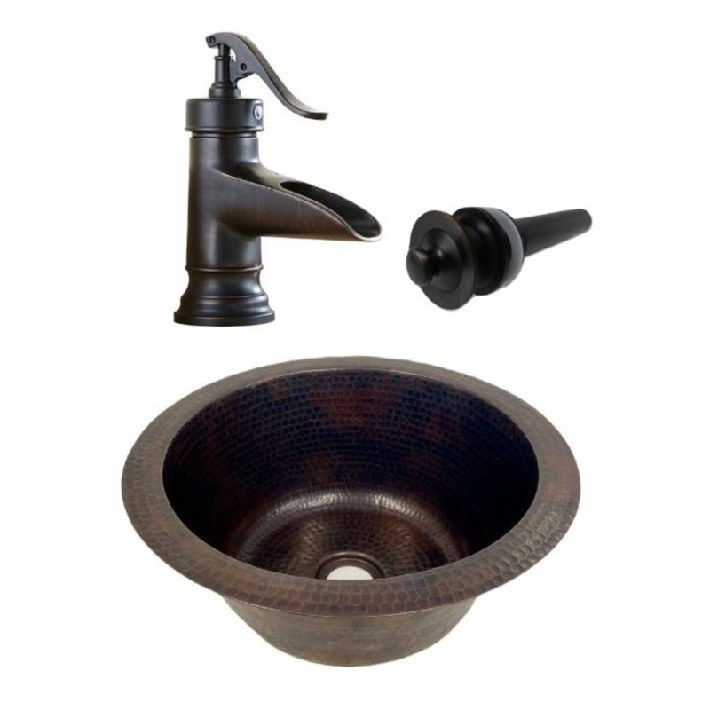 12" Round Copper Bathroom Sink Perfect For Rv Horse Trailers / Barrels Matching Faucet & Drain Included