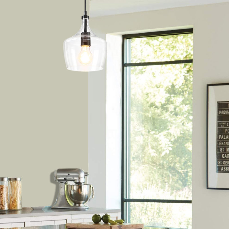 Luminaire suspendu en verre transparent 1 lumière pour îlot de cuisine, Bronze foncé