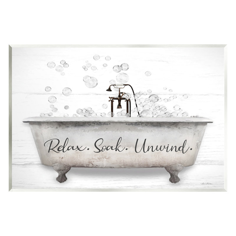 «Relax Soak Unwind Bathaign Bubbles» par Lori Deiter, H 13 po x l 19 po x P 0,5 po, Bois