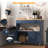 Rolling Kitchen Island With Storage Cabinet, 35.4'' Width Kitchen Cart,  2 Drawers Island Table, Portable Mobile Kitchen Island With Towel Rack, Wood Top And Lockable Casters, Blue-407122311
