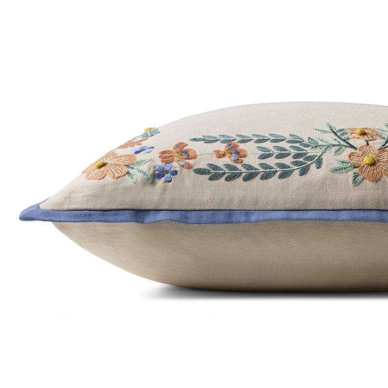Rifle Paper Company x Loloi Willow Border Decorative Pillow, Rectangle 13"H x 21"W, Down Blend