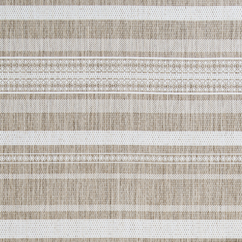 Tapis rayé intérieur / extérieur Sania, Champagne ivoire / taupe, Rond 8 pi 6 po