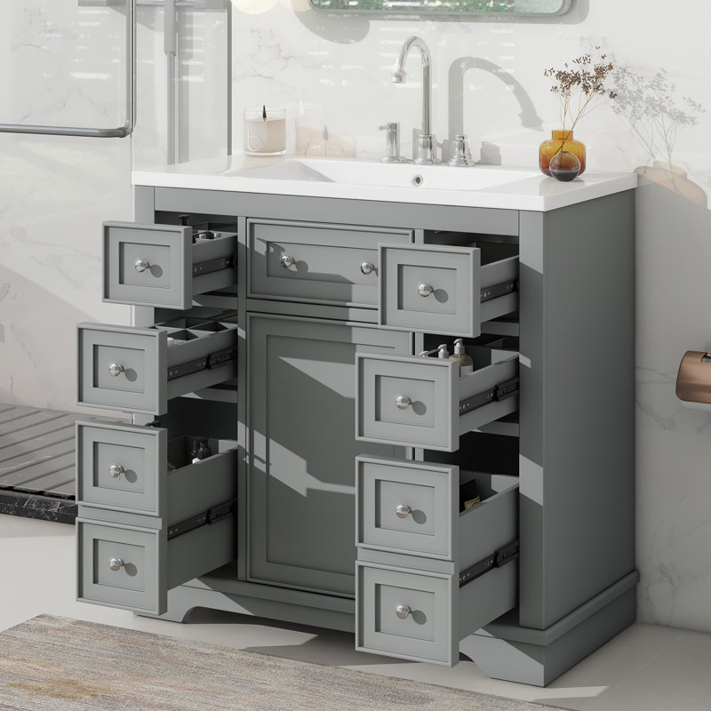 Keogh 36'' Single Bathroom Vanity with Ceramic Top, Gray