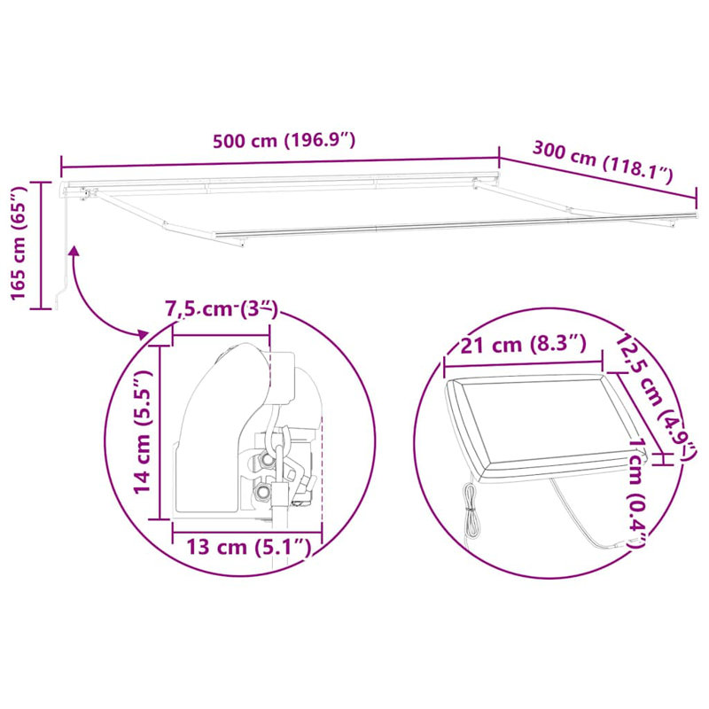 Awning Frame, 500cm H x 300cm W, Red; White Striped