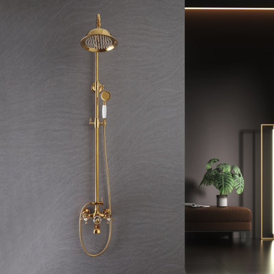 Exposed Pipe Shower System With Tub Spout 2 Handle Shower Faucet Set Wall Mounted Shower Trim Kit With Hand Shower