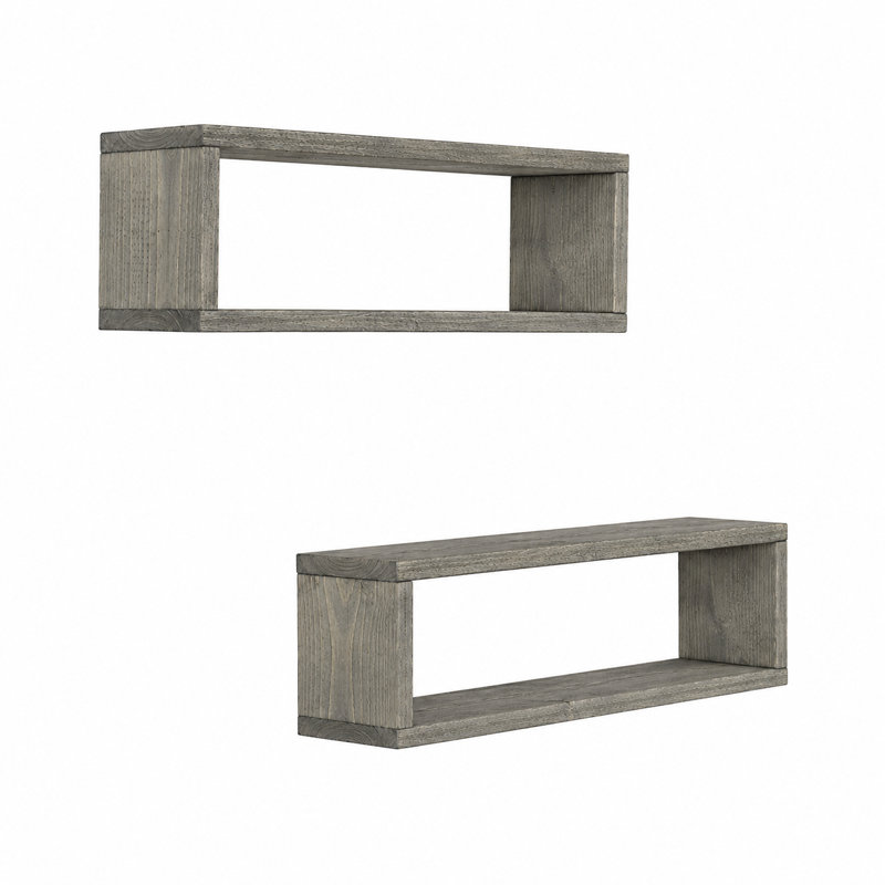 Ensemble de 2 tablettes murales en bois massif Gallery, Weathered Grey