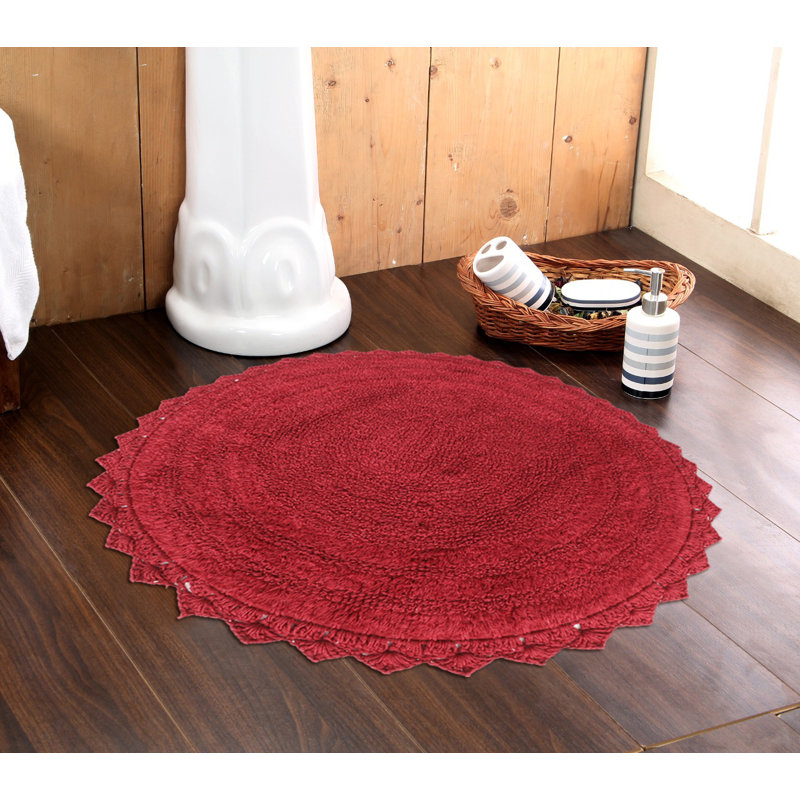 100% Cotton Non-Slip Bath Rug, Wine Red