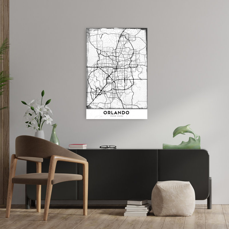 Orlando City Map Abstract Contemporary Architecture City Wall Art Print 1 Piece Wrapped Canvas Wall Art
