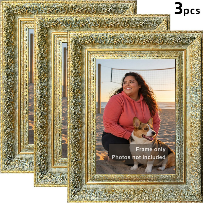 Cadre 3 pièces Cozy Antique Gold pour photos et tablettes de bureau 5 po x 7 po