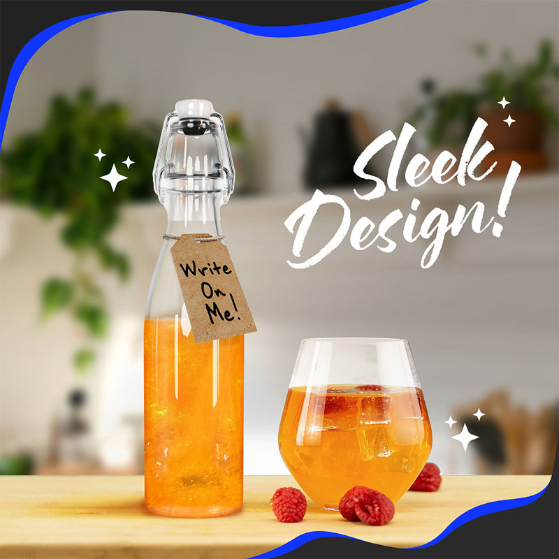  12 oz Round Swing Top Glass Bottles (Pack of 12) | Includes Funnel, Brush and Marker