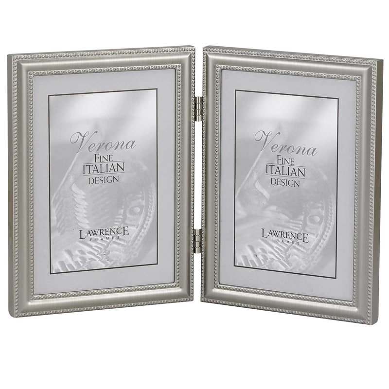 Cadre photo vertical double à charnières Tonkin, 5 po x 7 po, Étain brossé avec perles