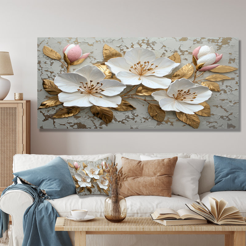Munawar - Floral Canvas Wall Decor, H 28 po x l 60 po, Floater Framed, Natural