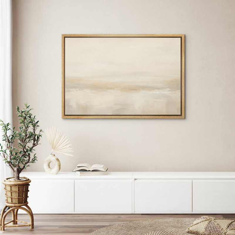 «Minimalist Beige Abstract Contemporary Decor», reproduction d'art sur toile encadrée, H 16 po x l 24 po, Naturel