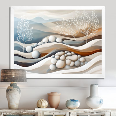 White Raked Sands of Stillness II - Japandi Minimalism Picture Framed Wall Art