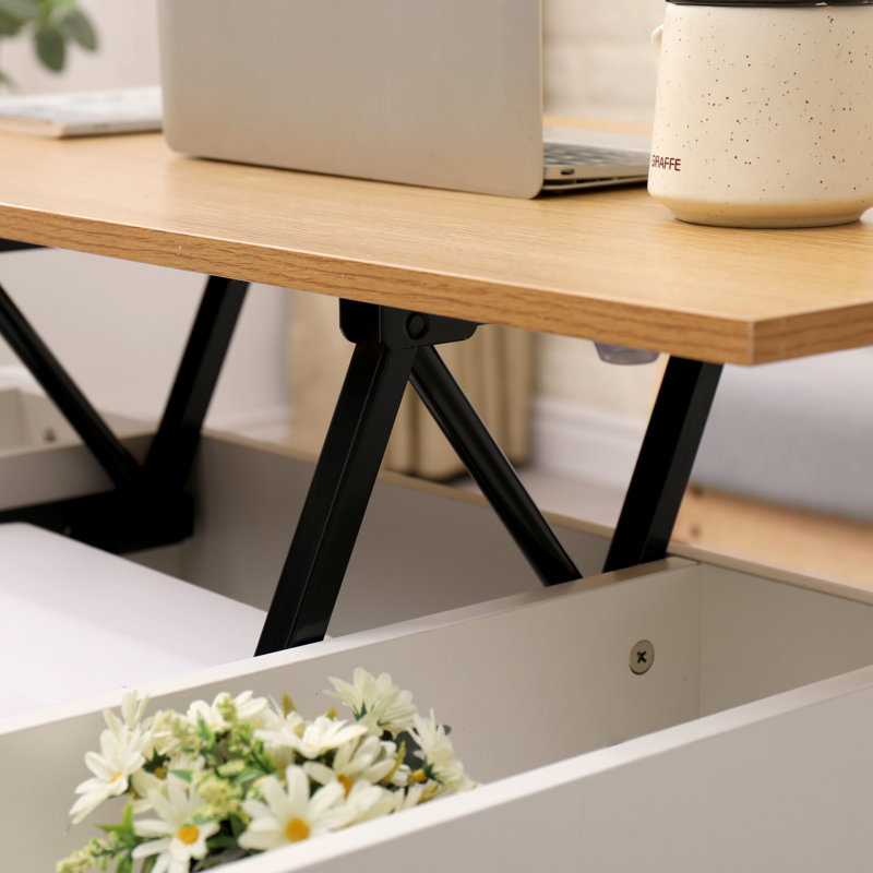 Modern Lift Top Up Coffee/Tea/Sofa Table With Blttom Storage Shelf Living Room Furniture, White