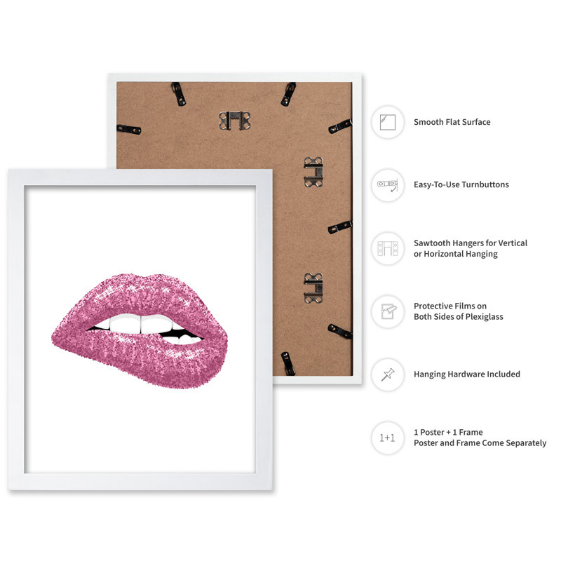 Bouche rose à paillettes, Poster, 12"H x 16"W, White Framed