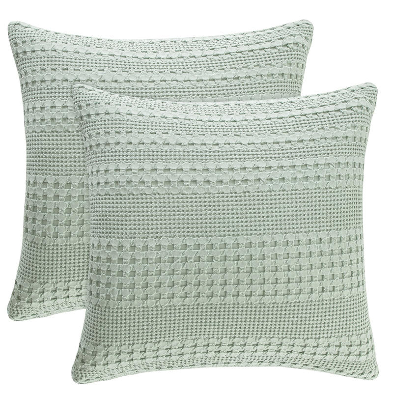 PHF Waffle Weave Pillow Covers , 2 Pack 100% Cotton Square Pillow Shell for Bedding Decor, No Insert, Mint Green, 24x24"