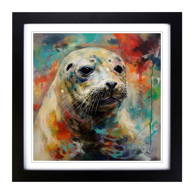 Seal Abstract Expressionism No.1 - Single Picture Frame Print on Wood, Black