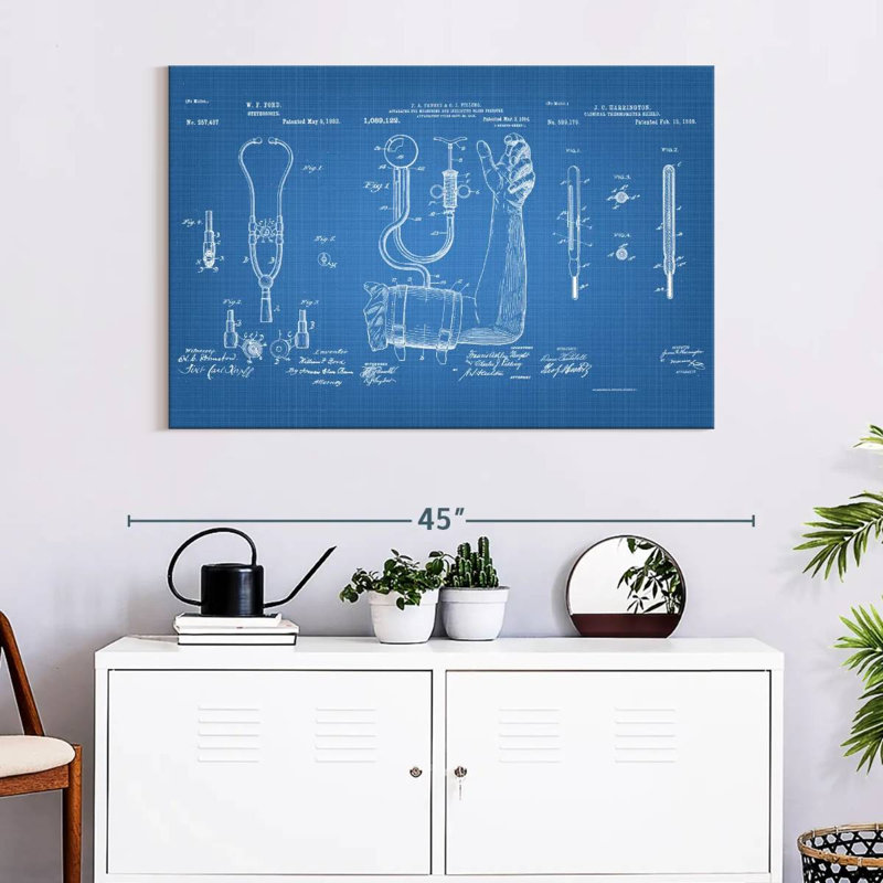 «Médical équipements médicaux», brevet bleu sur toile, H 26 po x l 39 po x P 1,25 po